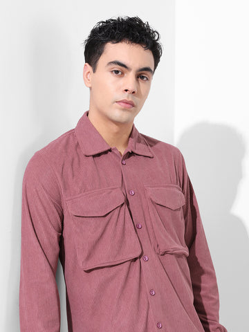 Men's Dusty Pink Regular Fit Solid Casual Shirt