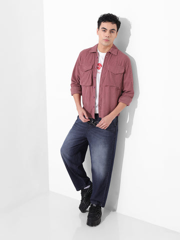 Men's Dusty Pink Regular Fit Solid Casual Shirt