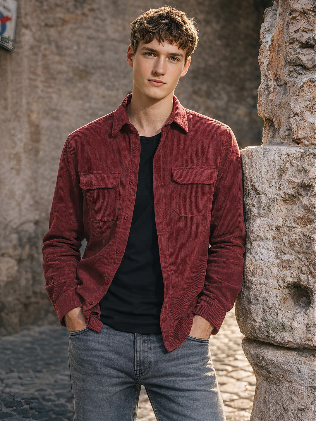 Men's Maroon Regular Fit Solid Casual Shirt