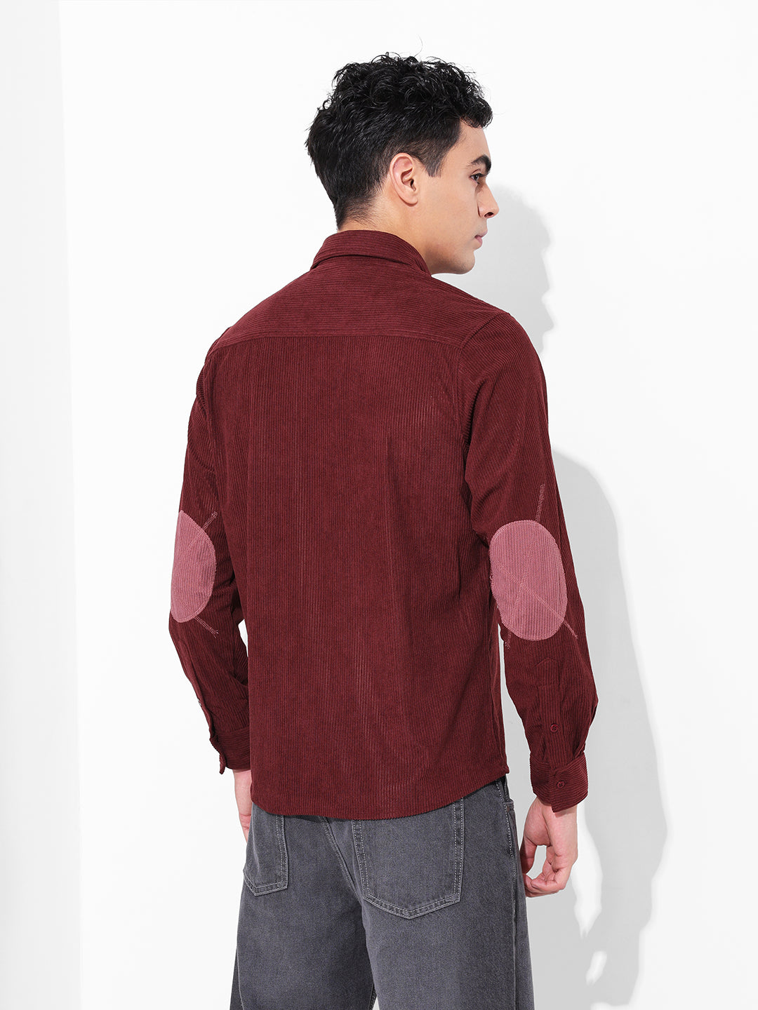 Men's Maroon Regular Fit Solid Casual Shirt