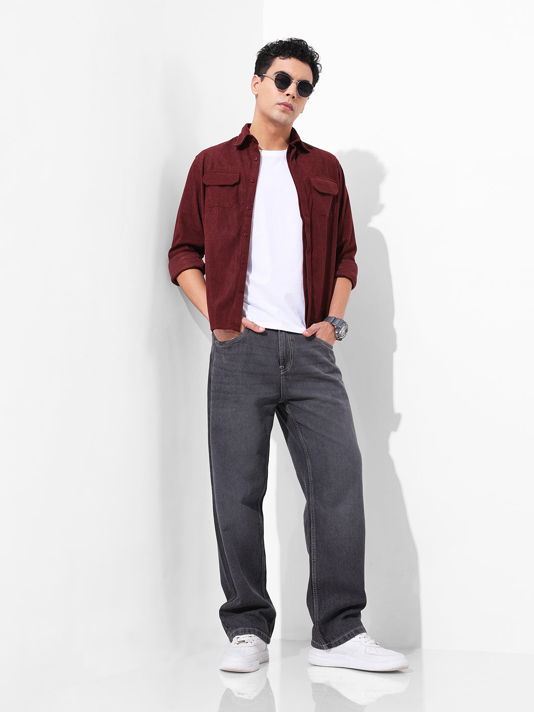 Men's Maroon Regular Fit Solid Casual Shirt