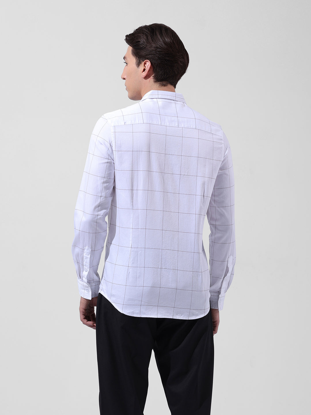 Men's White Slim Fit Checked Casual Shirt
