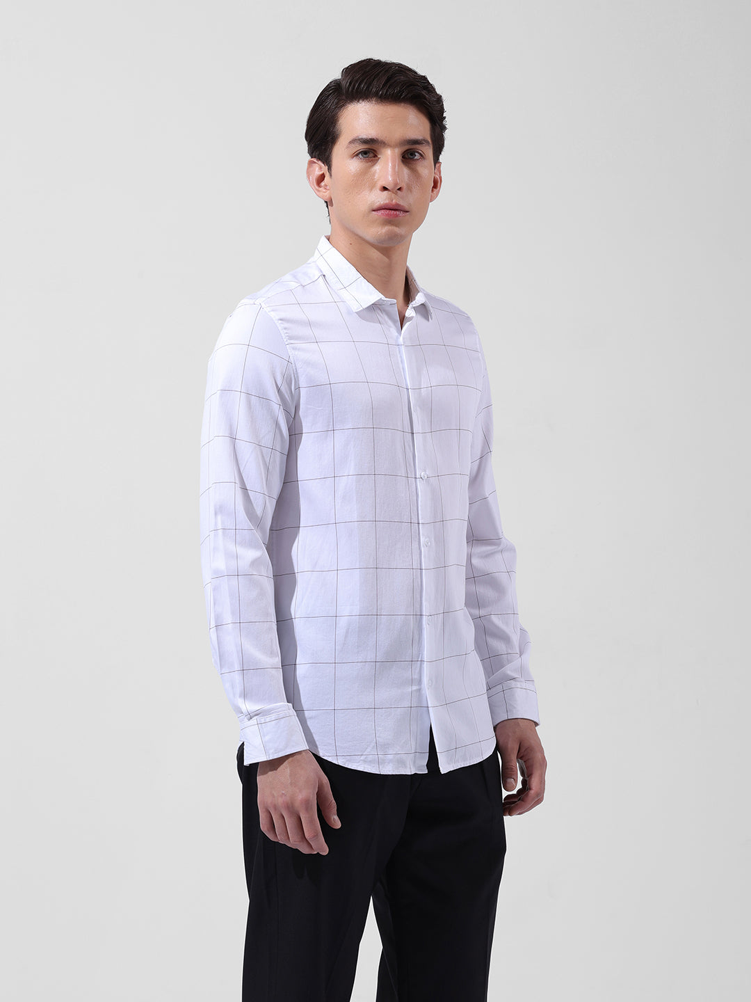 Men's White Slim Fit Checked Casual Shirt