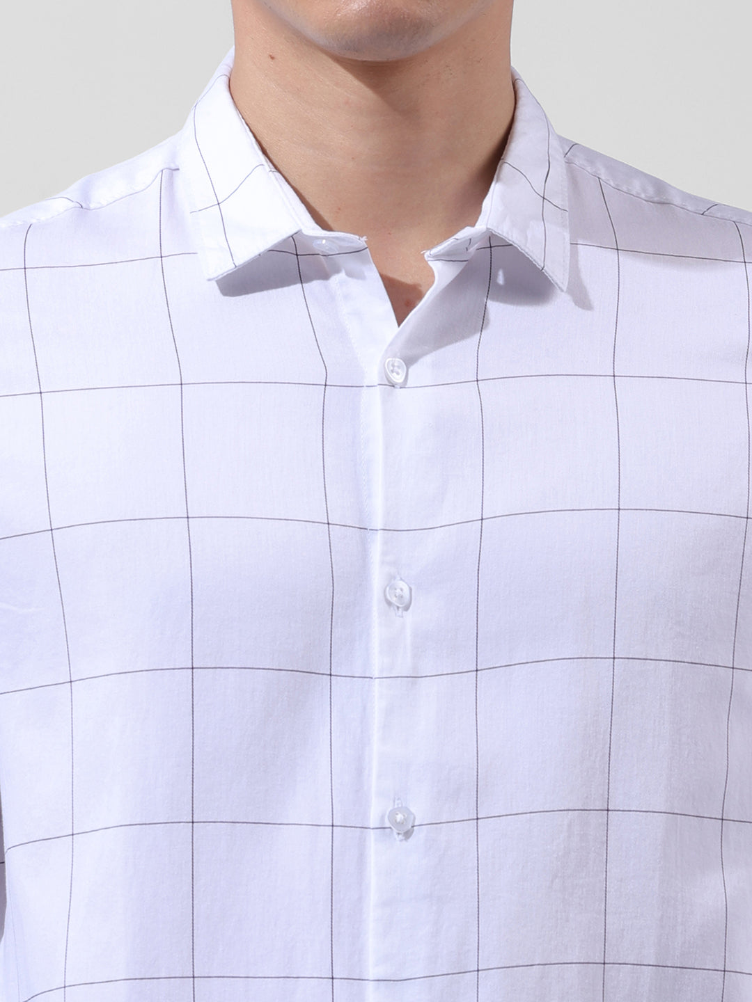 Men's White Slim Fit Checked Casual Shirt