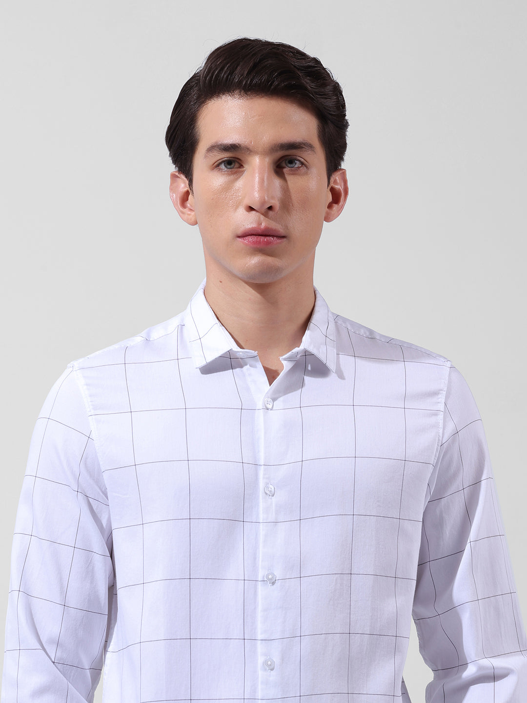 Men's White Slim Fit Checked Casual Shirt