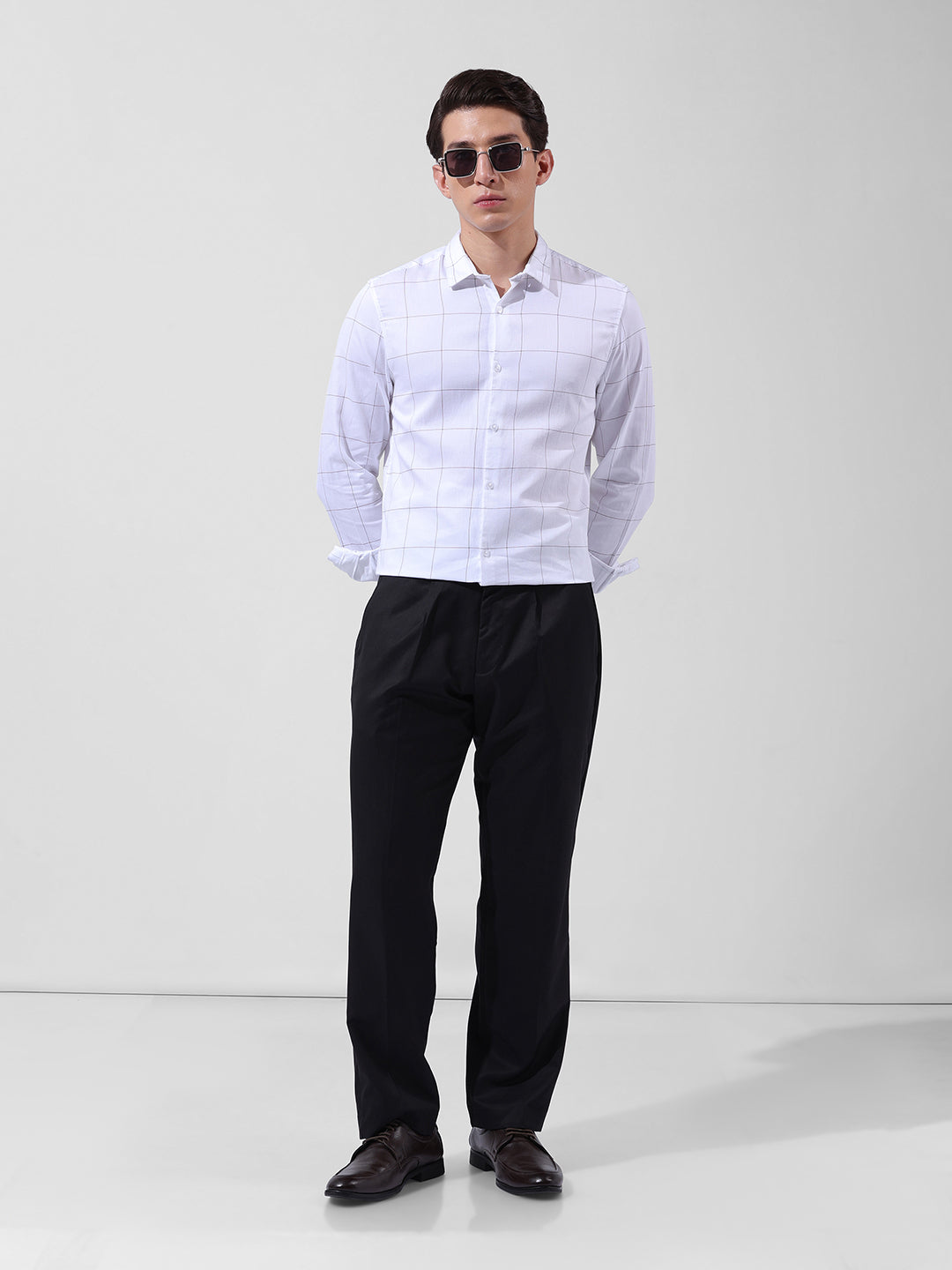Men's White Slim Fit Checked Casual Shirt