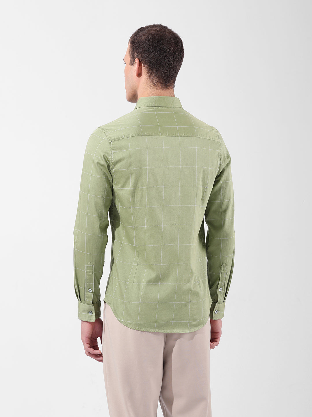 Men's Green Slim Fit Checked Casual Shirt