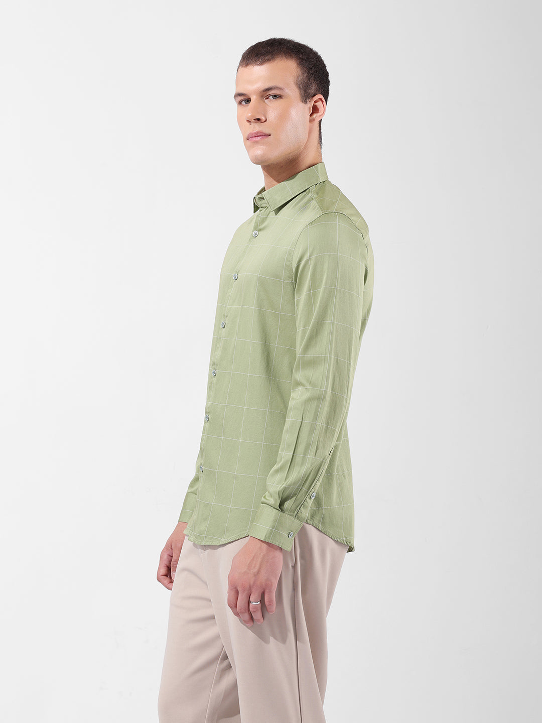 Men's Green Slim Fit Checked Casual Shirt