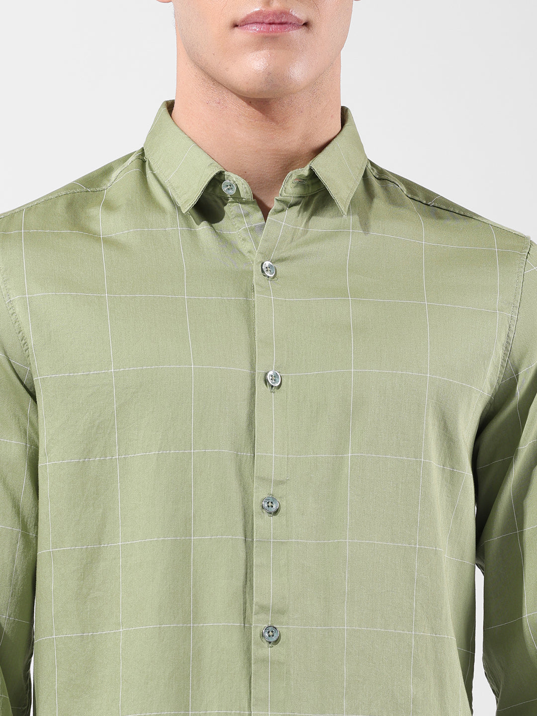 Men's Green Slim Fit Checked Casual Shirt