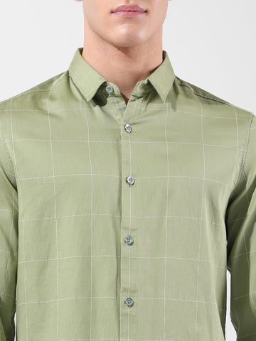 Men's Green Slim Fit Checked Casual Shirt