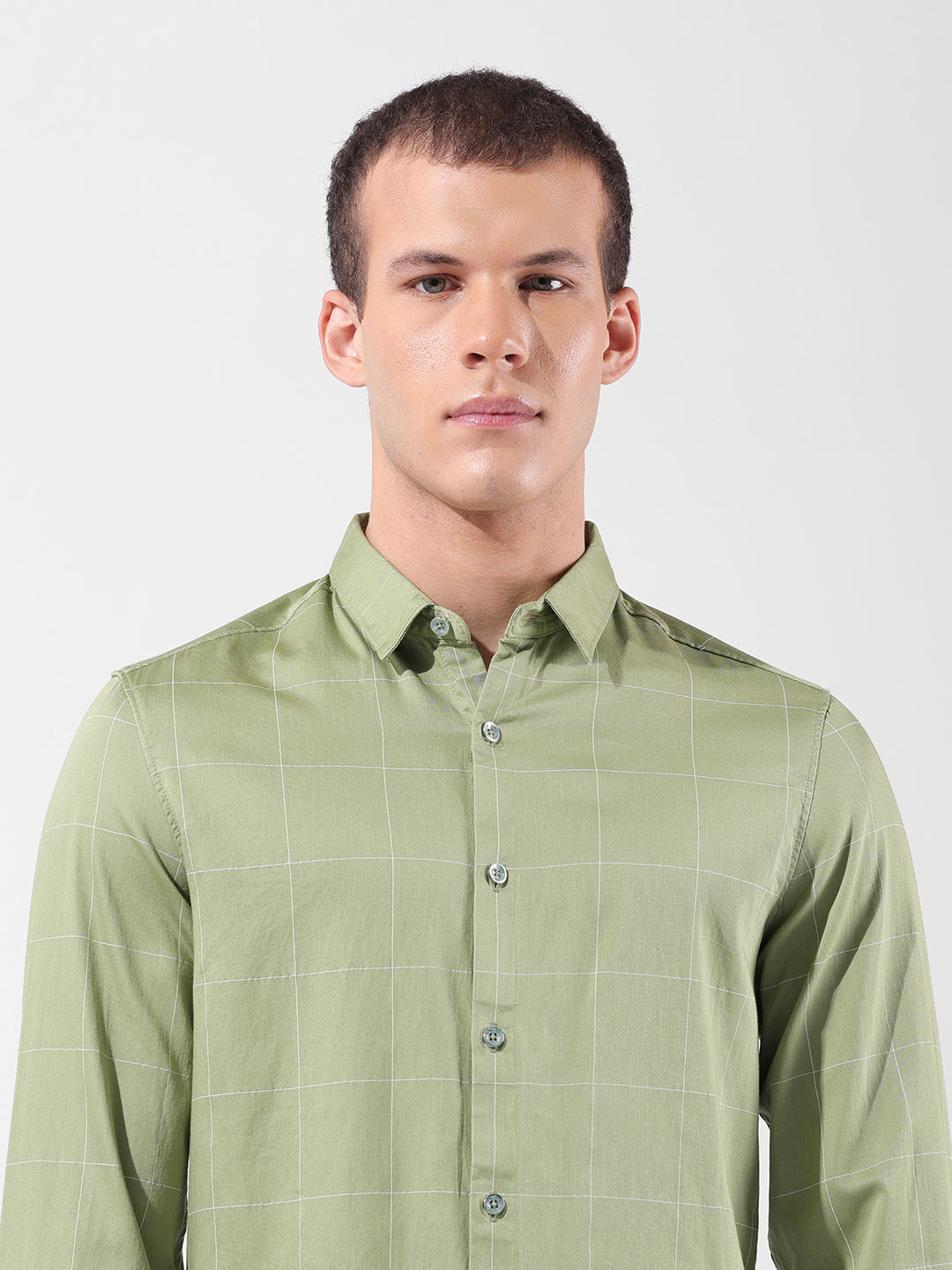 Men's Green Slim Fit Checked Casual Shirt