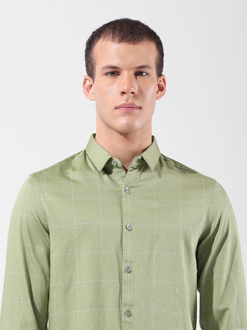 Men's Green Slim Fit Checked Casual Shirt
