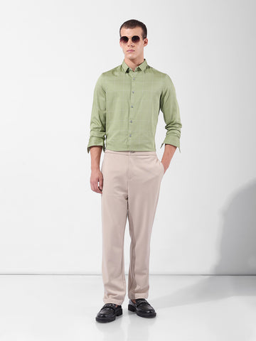 Men's Green Slim Fit Checked Casual Shirt