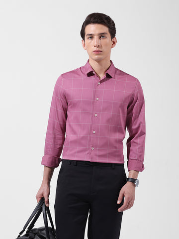 Men's Pink Slim Fit Checked Casual Shirt