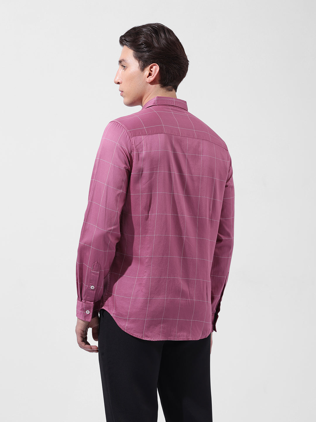Men's Pink Slim Fit Checked Casual Shirt