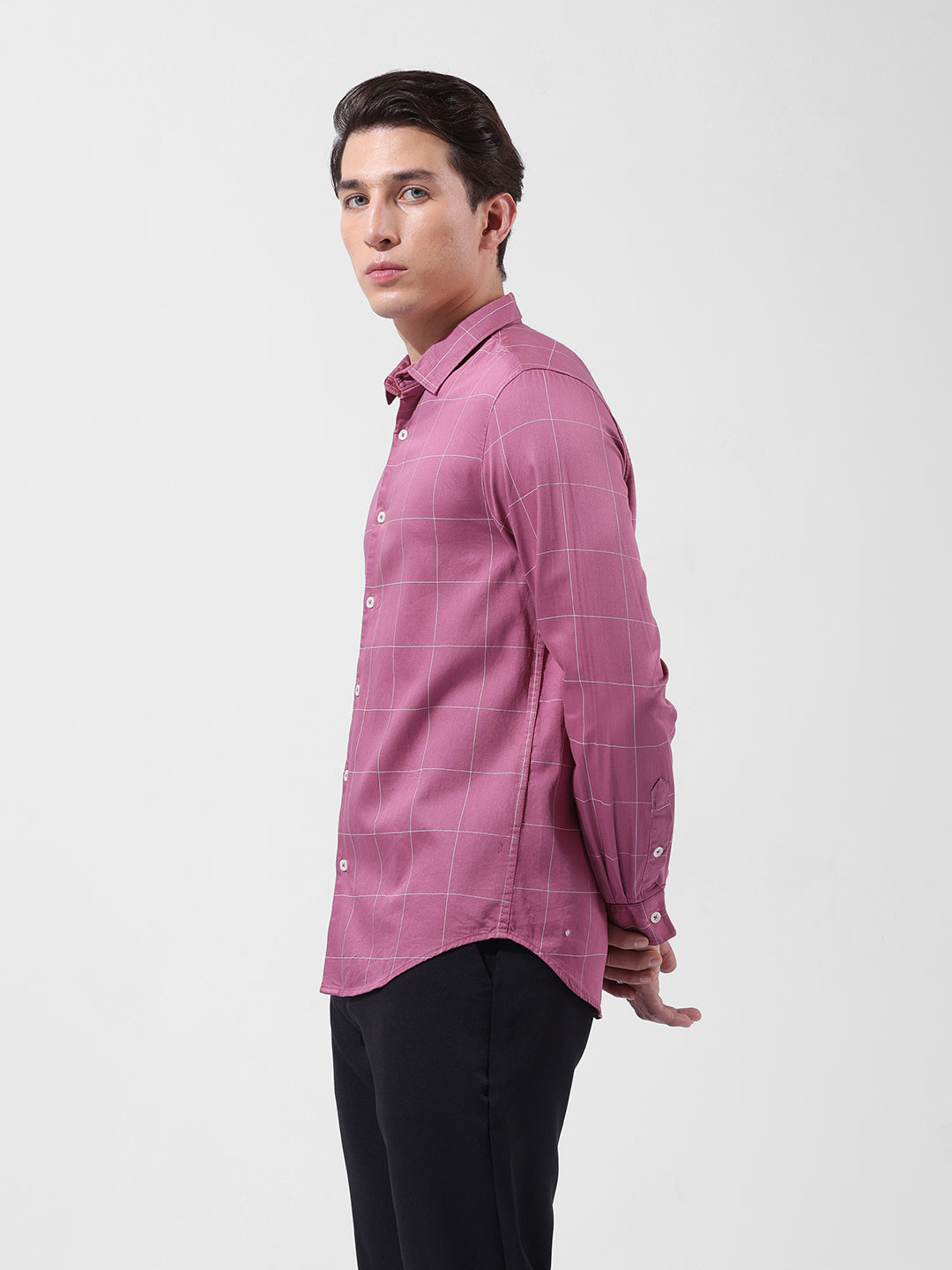 Men's Pink Slim Fit Checked Casual Shirt