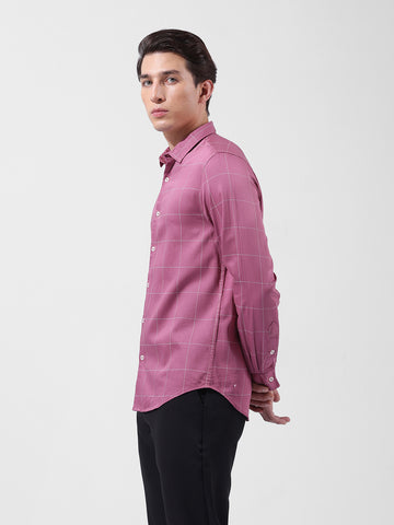 Men's Pink Slim Fit Checked Casual Shirt