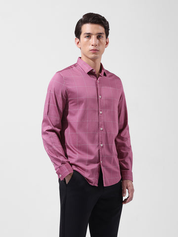 Men's Pink Slim Fit Checked Casual Shirt