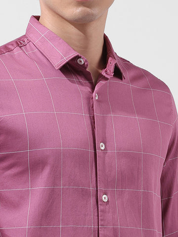 Men's Pink Slim Fit Checked Casual Shirt