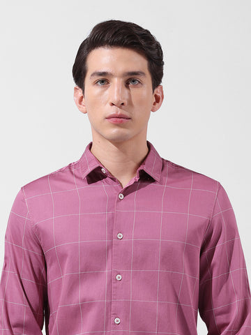Men's Pink Slim Fit Checked Casual Shirt