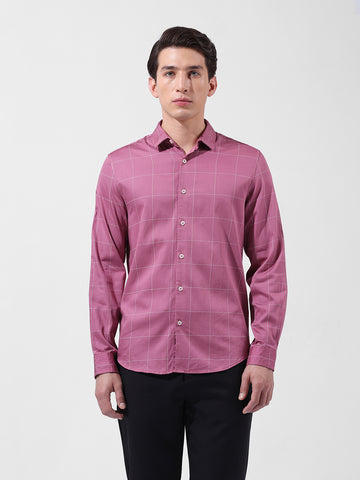 Men's Pink Slim Fit Checked Casual Shirt