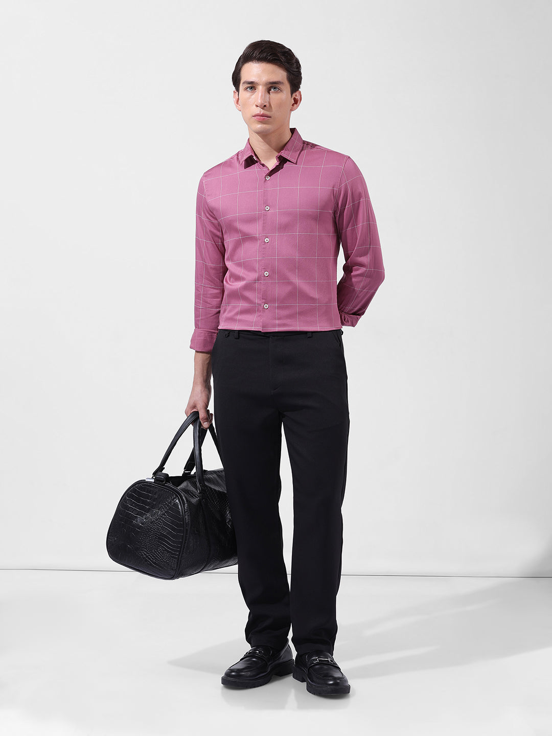 Men's Pink Slim Fit Checked Casual Shirt