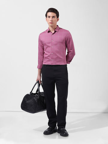 Men's Pink Slim Fit Checked Casual Shirt