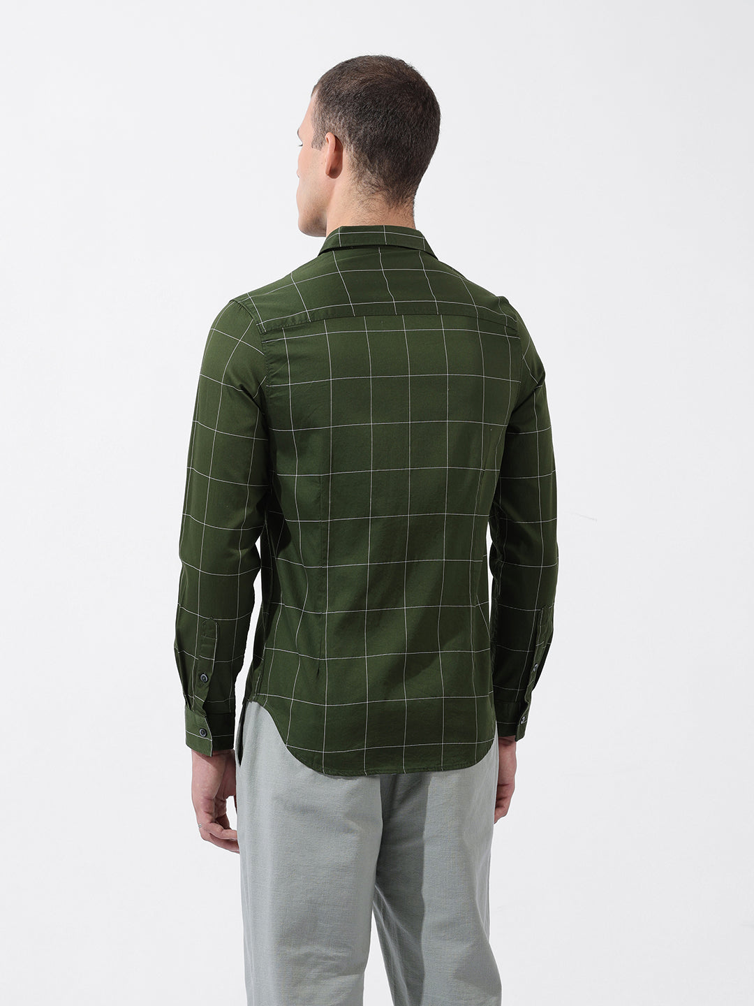 Men's Olive Slim Fit Checked Casual Shirt