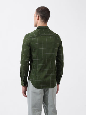 Men's Olive Slim Fit Checked Casual Shirt