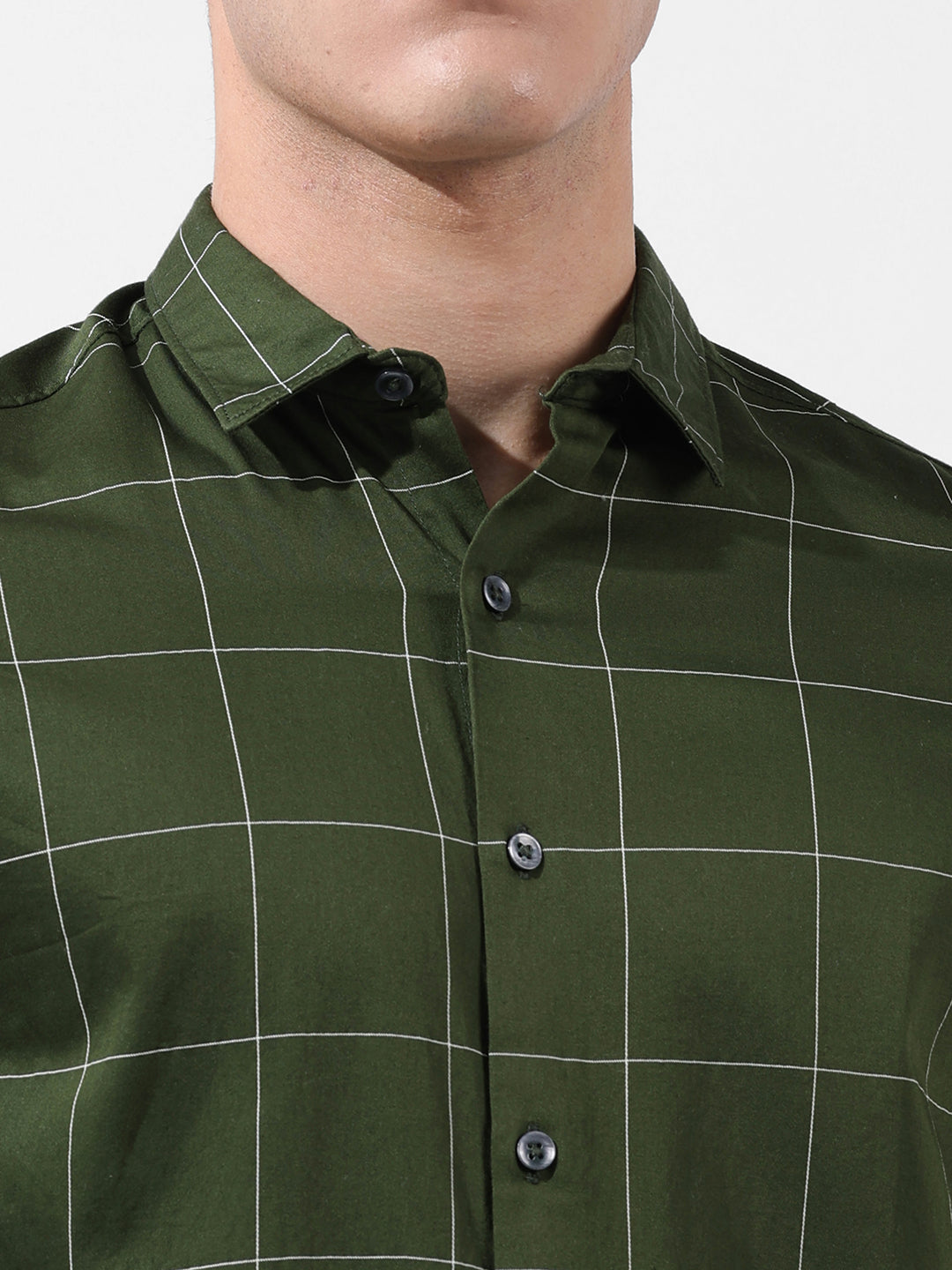 Men's Olive Slim Fit Checked Casual Shirt