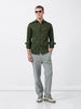 Men's Olive Slim Fit Checked Casual Shirt