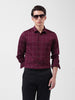 Men's Maroon Slim Fit Checked Casual Shirt