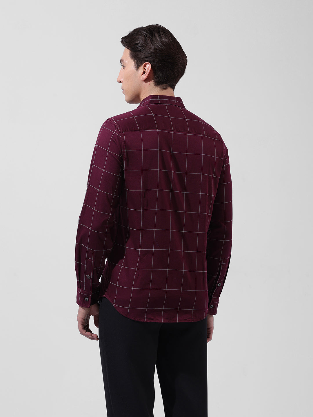 Men's Maroon Slim Fit Checked Casual Shirt