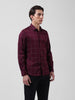 Men's Maroon Slim Fit Checked Casual Shirt