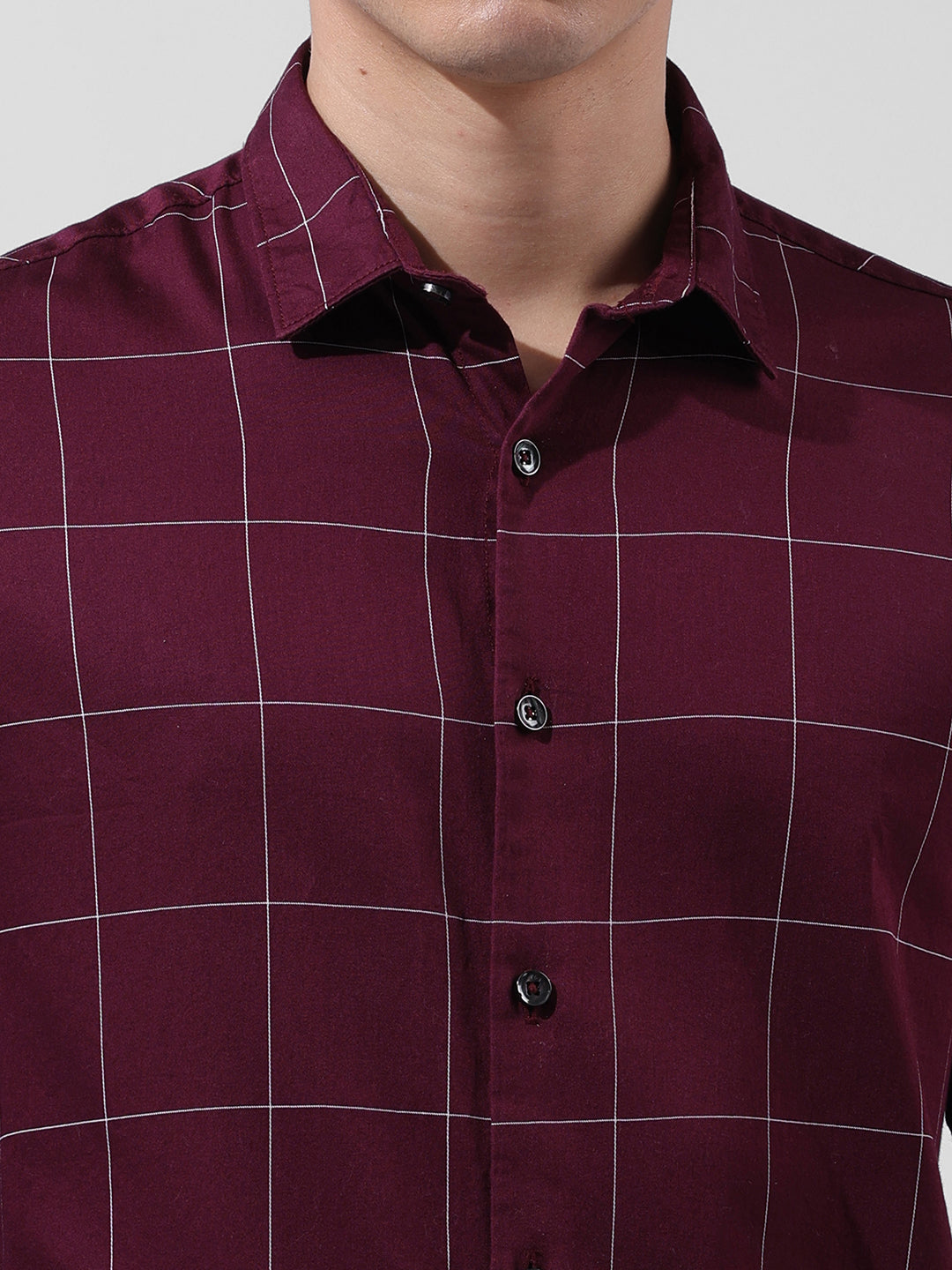 Men's Maroon Slim Fit Checked Casual Shirt