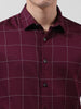 Men's Maroon Slim Fit Checked Casual Shirt