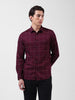 Men's Maroon Slim Fit Checked Casual Shirt