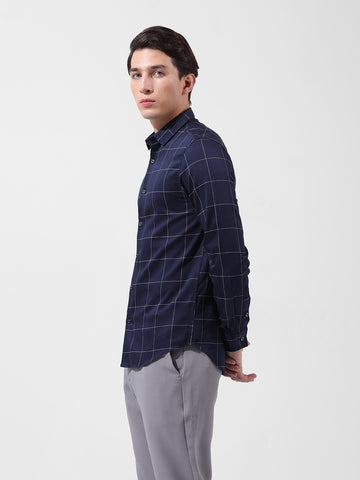 Men's Navy Blue Slim Fit Checked Casual Shirt