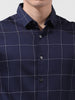 Men's Navy Blue Slim Fit Checked Casual Shirt