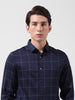 Men's Navy Blue Slim Fit Checked Casual Shirt