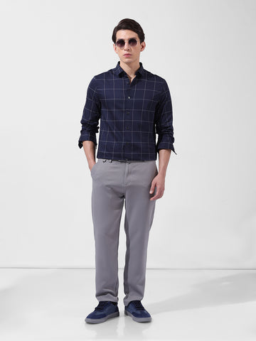 Men's Navy Blue Slim Fit Checked Casual Shirt