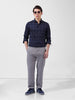 Men's Navy Blue Slim Fit Checked Casual Shirt