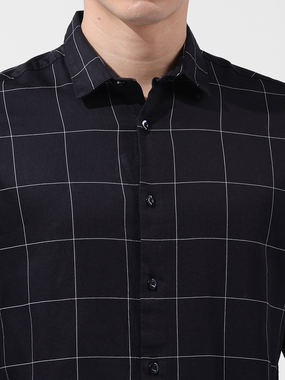 Men's Black Slim Fit Checked Casual Shirt