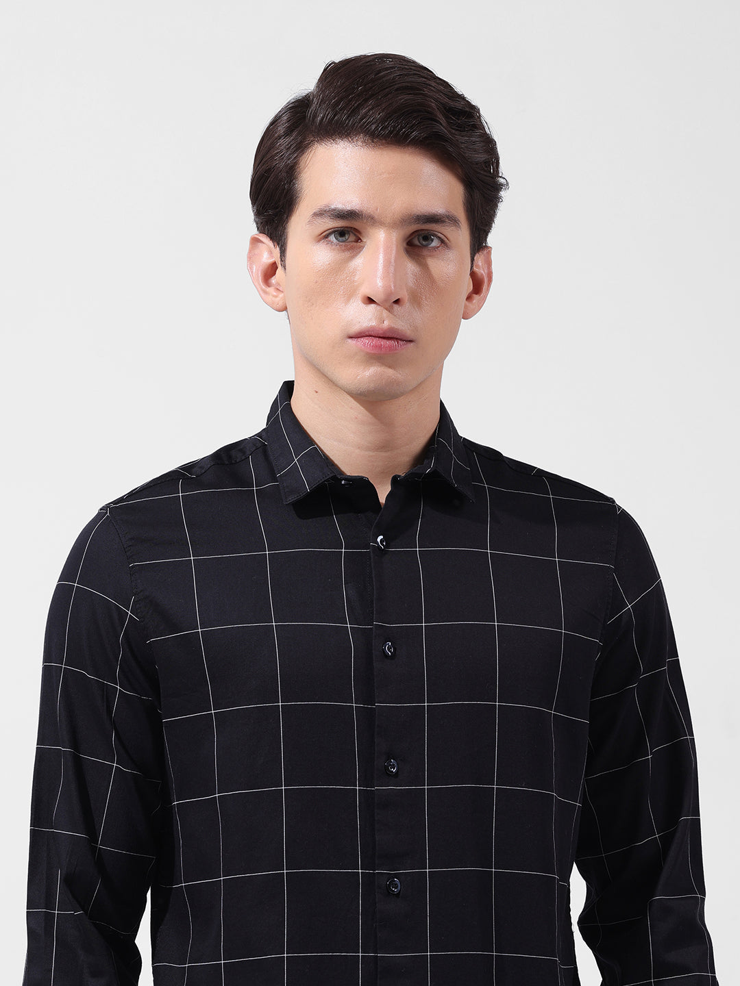Men's Black Slim Fit Checked Casual Shirt