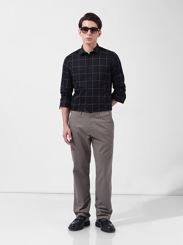 Men's Black Slim Fit Checked Casual Shirt
