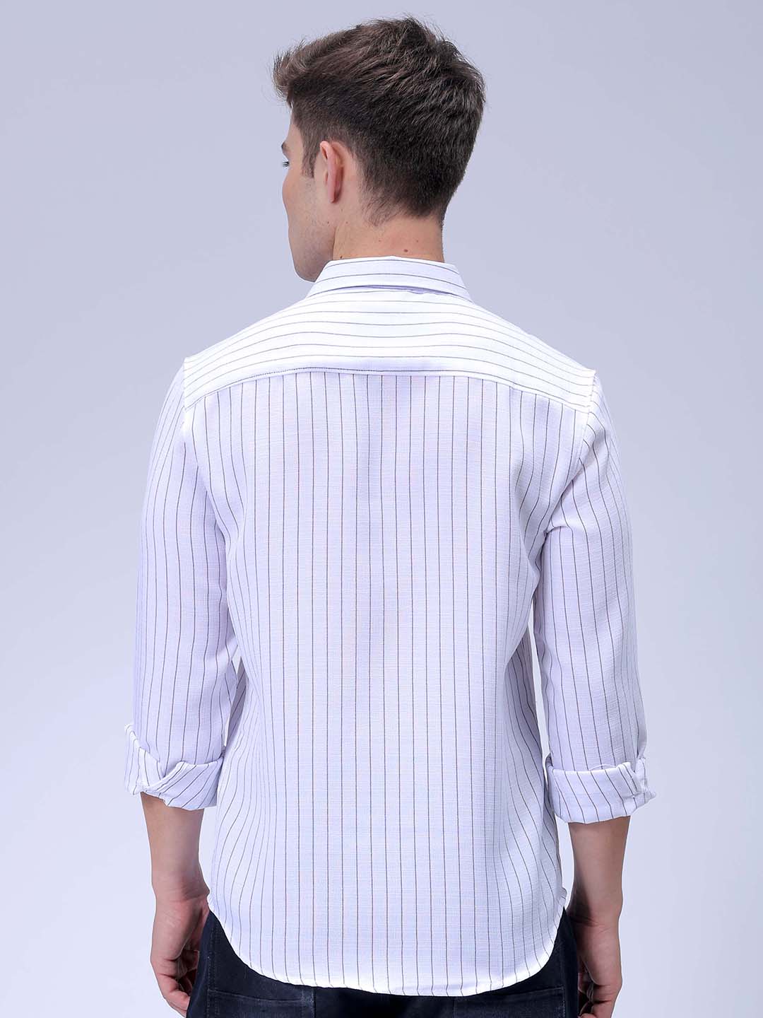 Men's White Slim Fit Striped Casual Shirt
