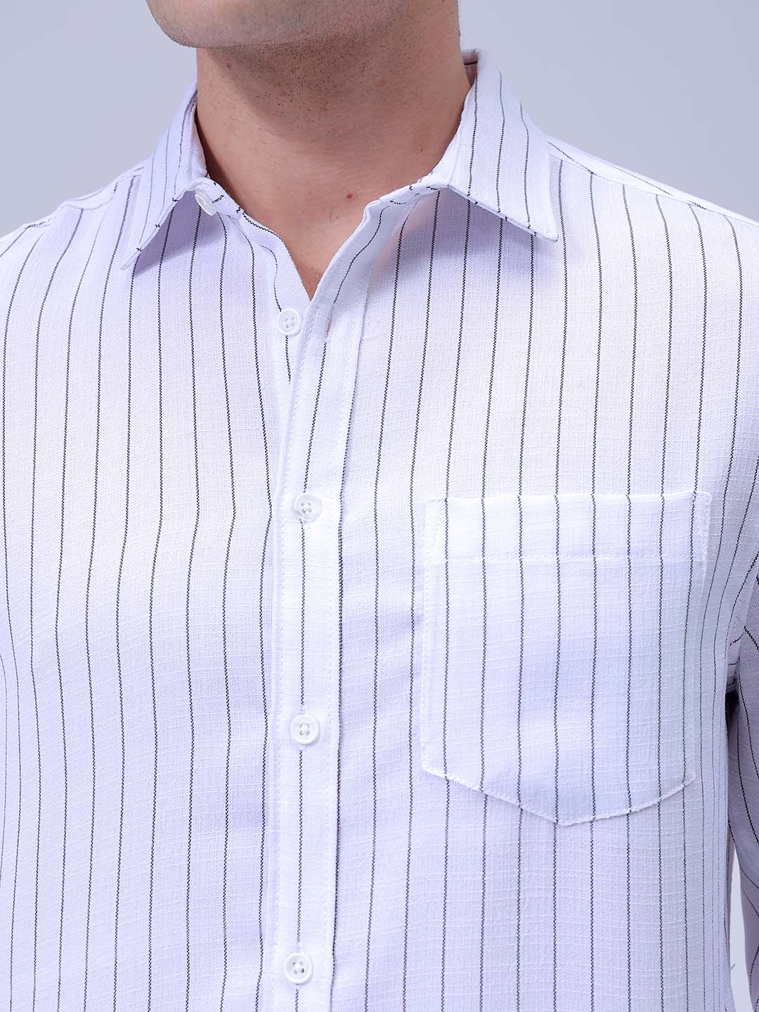 Men's White Slim Fit Striped Casual Shirt
