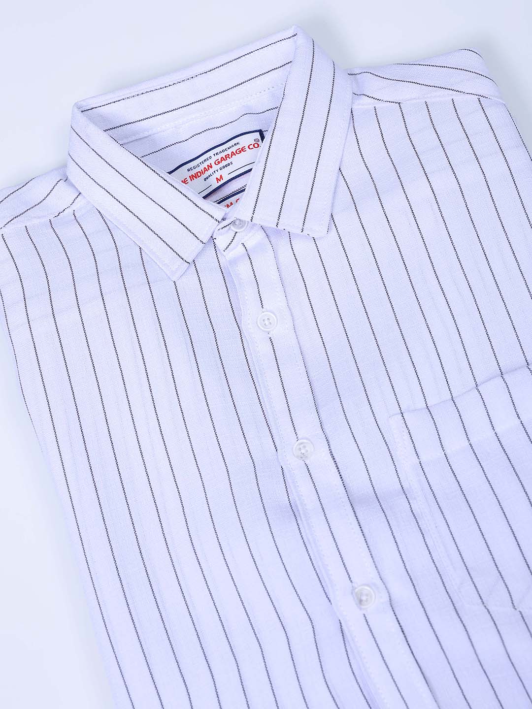 Men's White Slim Fit Striped Casual Shirt