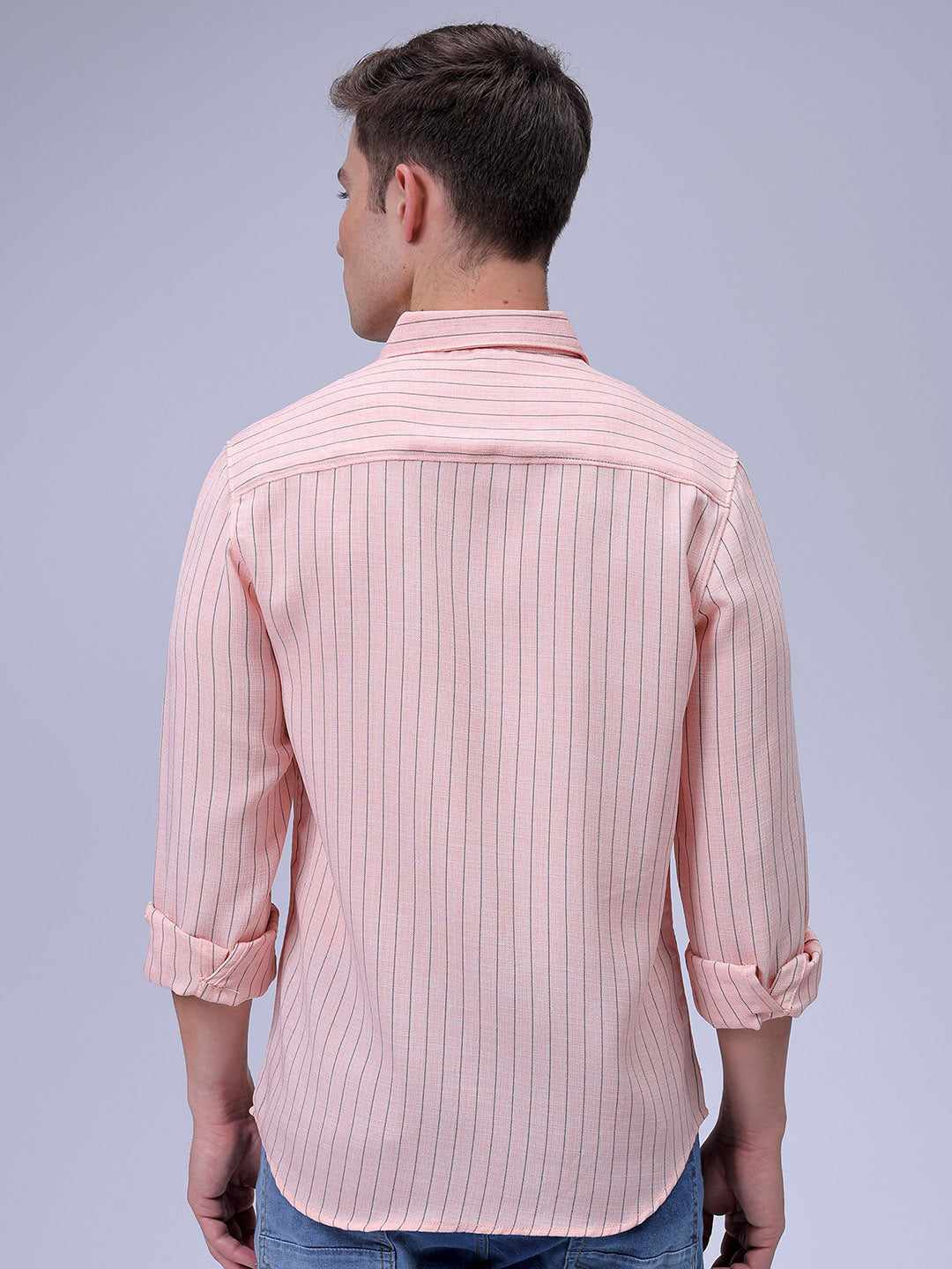 Men's Orange Slim Fit Striped Casual Shirt