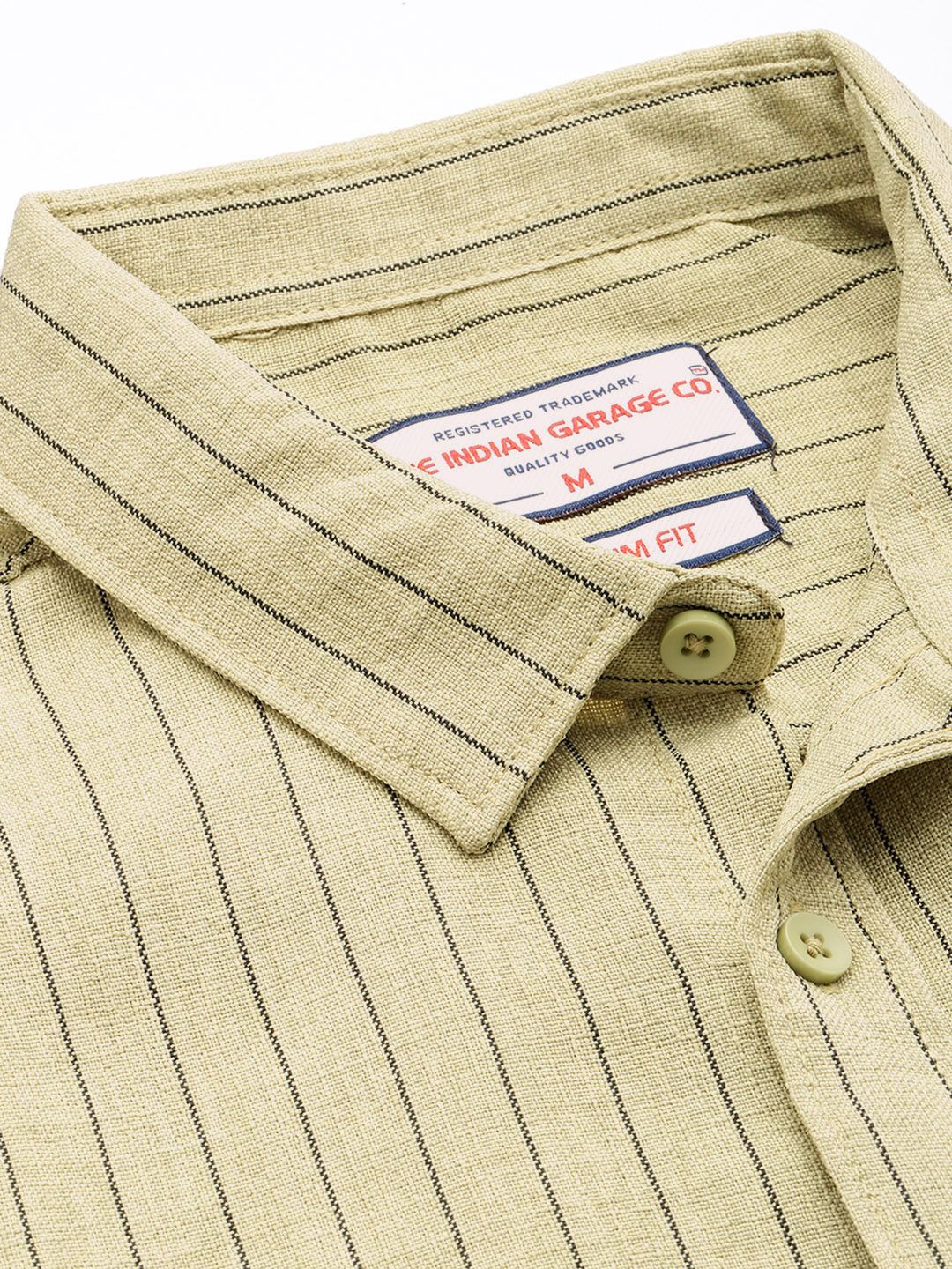 Men's Olive Slim Fit Striped Casual Shirt